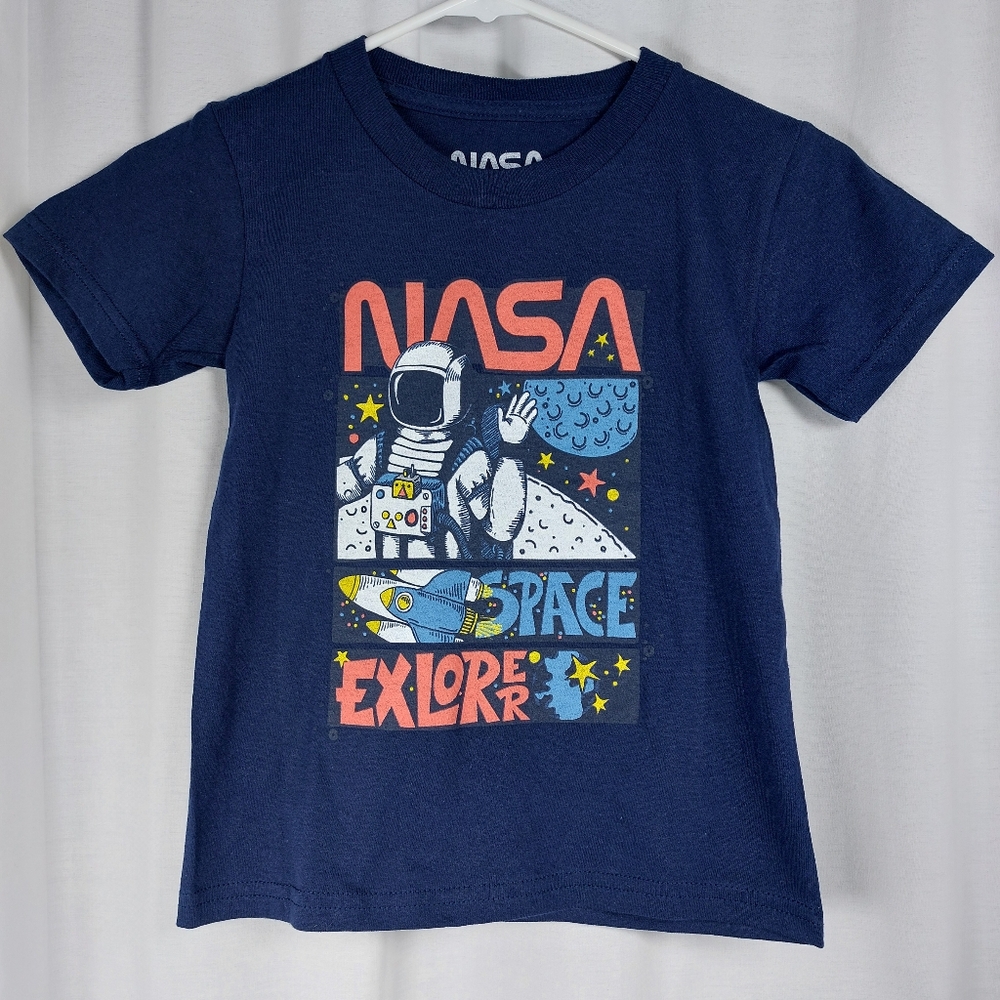 Navy‎ Blue Short Sleeve Tee with Space-Themed NASA Graphic